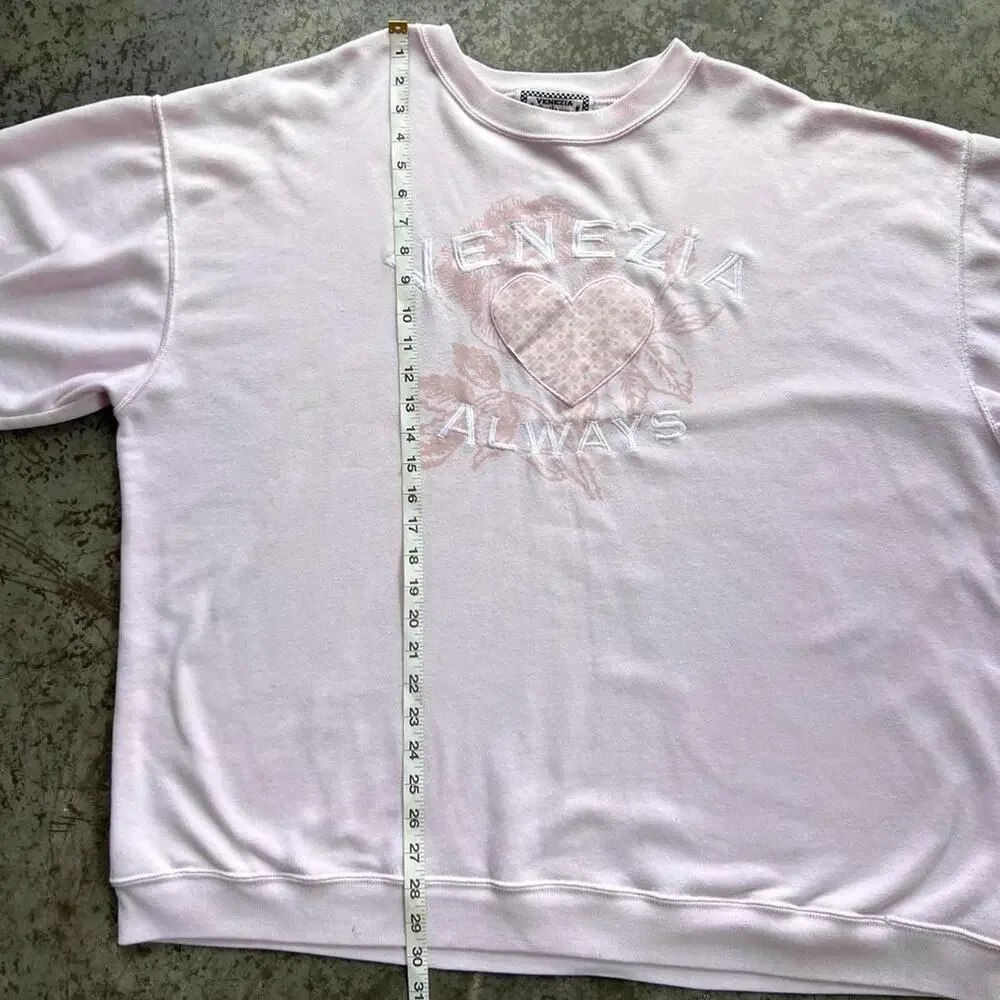Vintage 90s Venezia Pink Embroidered Heart Sweatshirt Women's 26/28 Crewneck